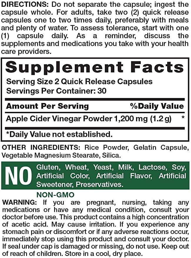 Nature's Truth Triple Strength Apple Cider Vinegar 600 mg 60 Capsules
