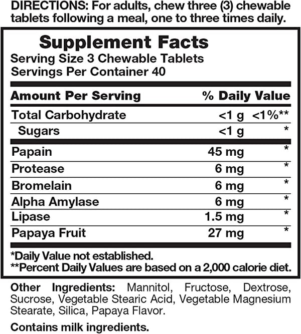 Natures Truth Chewable Papaya Enzyme 120 Tablets