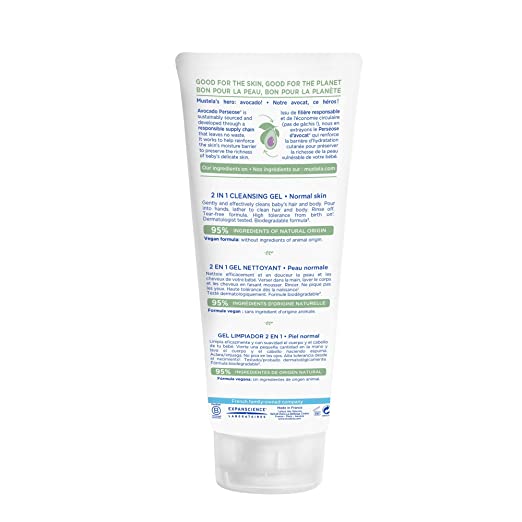 Mustela 2 en 1 Gel de limpieza, cuerpo de bebé y limpiador de cabello para piel normal 200 ml
