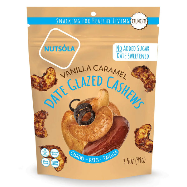 Nutsola Vanilla Caramelo Fecha de anacardos glaseados 3.5oz