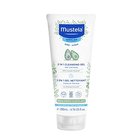 Mustela 2 en 1 Gel de limpieza, cuerpo de bebé y limpiador de cabello para piel normal 200 ml