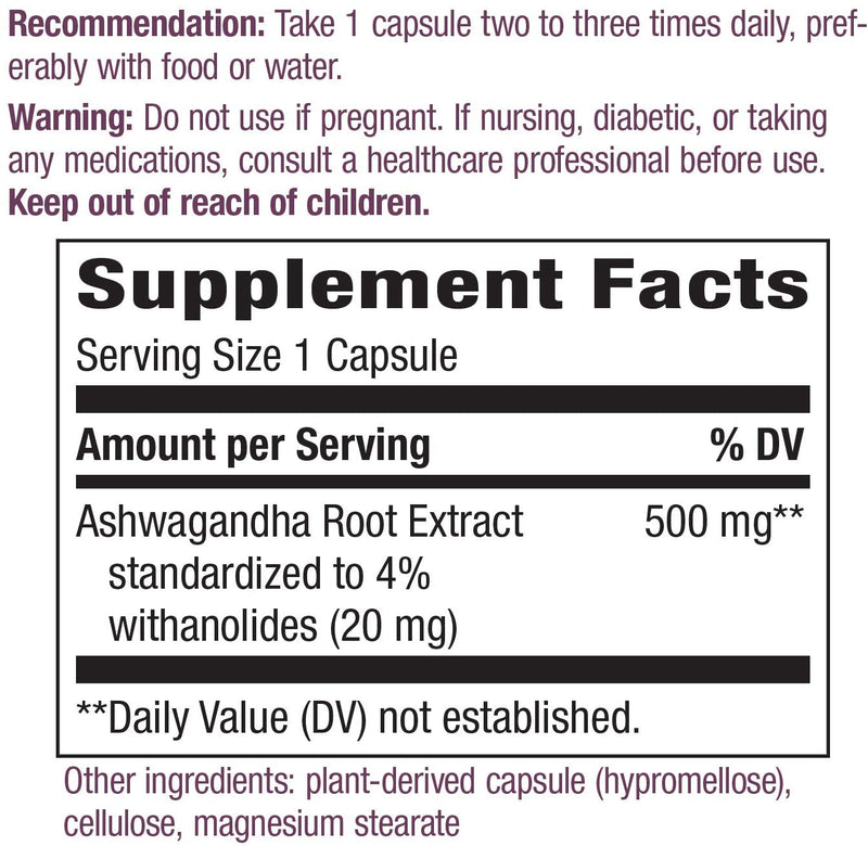 Nature's Way Ashwagandha 500 mg per Serving Size, 60 Vegetable Capsules