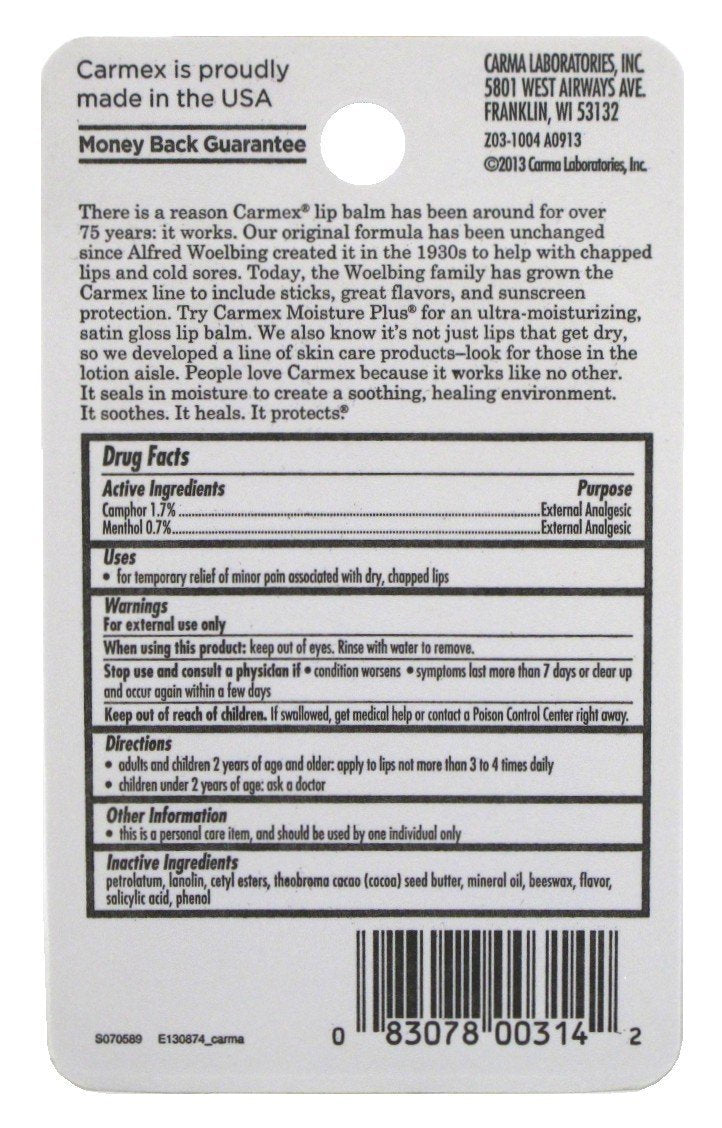 Carmex Original Flavor Moisturizing Lip Balm Tube Value Pack,0.35 Ounce (3 Count)