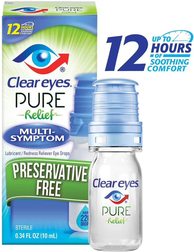 Clear Eyes | Pure Relief | Preservative Free Eye Drops | Multi-Symptom | 0.34 FL OZ