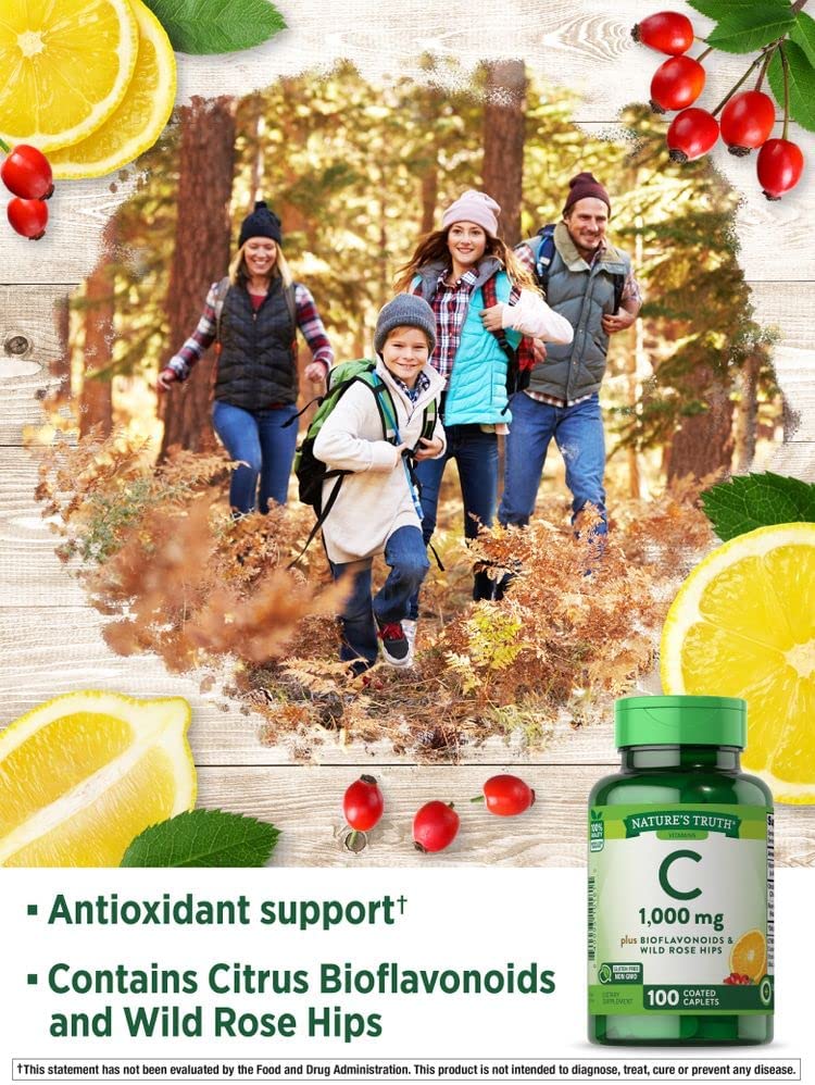 Nature's Truth Vitamin C Bioflavonoids & Rose Hips 1000mg 100 Caplets