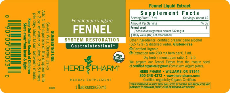 HERBS PHARM FENNEL 1 Oz