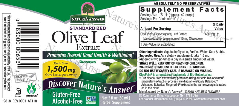 NATURES ANSWER OLIVE LEAF EXTRACT 2 Oz
