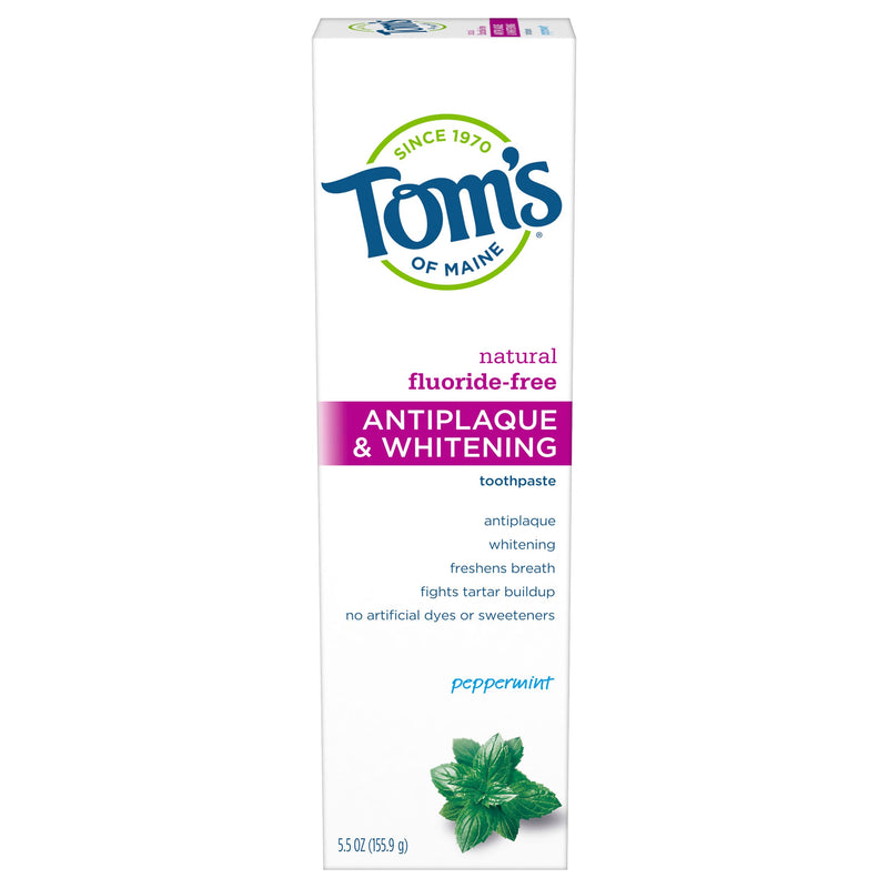 Tom's of Maine Natural Antiplaque y Pasta de dientes de menta sin fluoruro sin fluoruro, 5.5 oz