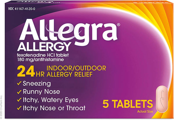 Allegra Adulto alivio de alergia las 24 horas, 5 tabletas