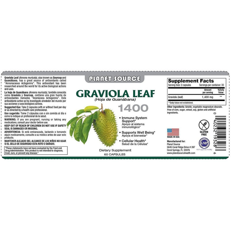 Fuente del planeta Graviola Leaf 60 Cápsulas de vegetales