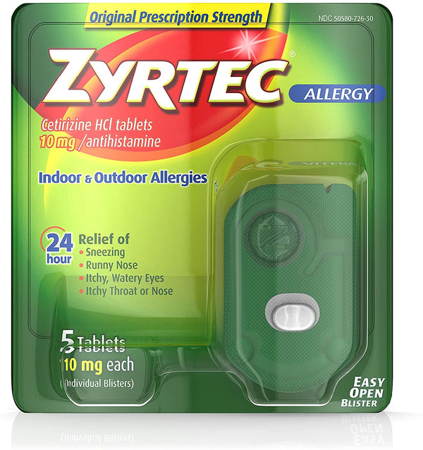 Zyrtec tabletas de alivio de alergia de 24 horas, 10 mg 5 ct