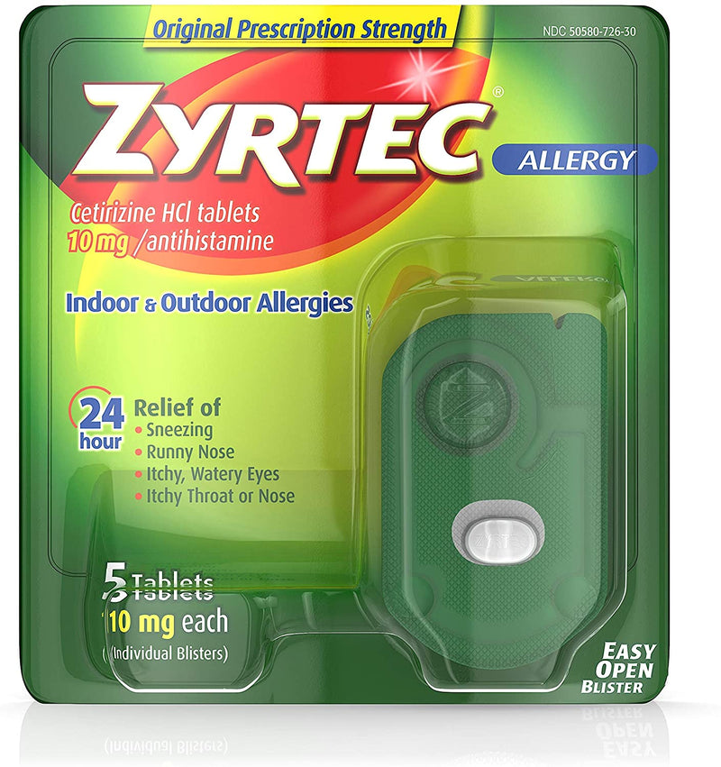 Zyrtec tabletas de alivio de alergia de 24 horas, 10 mg 5 ct