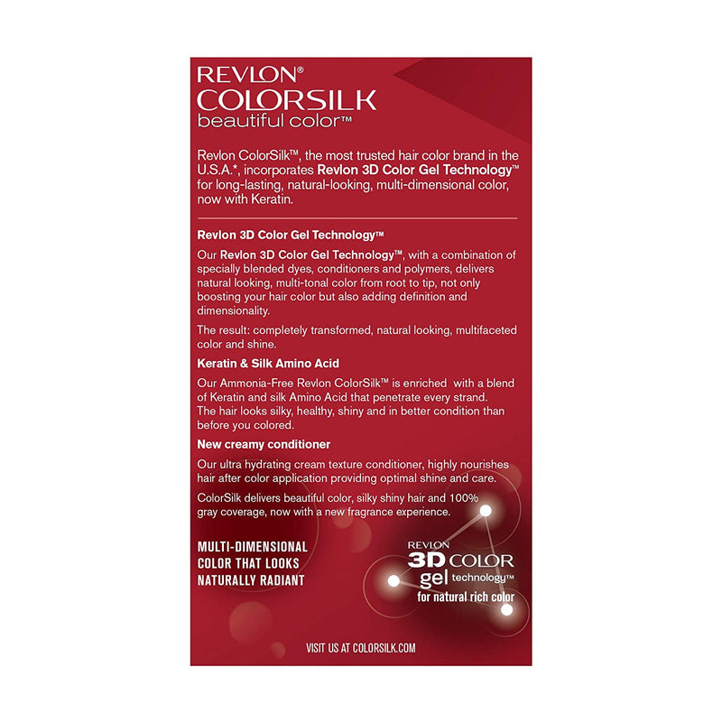 Revlon Colorsilk Beautiful Color, Permanent Hair Dye with Keratin, 100% Gray Coverage, Ammonia Free, 41 Medium Brown