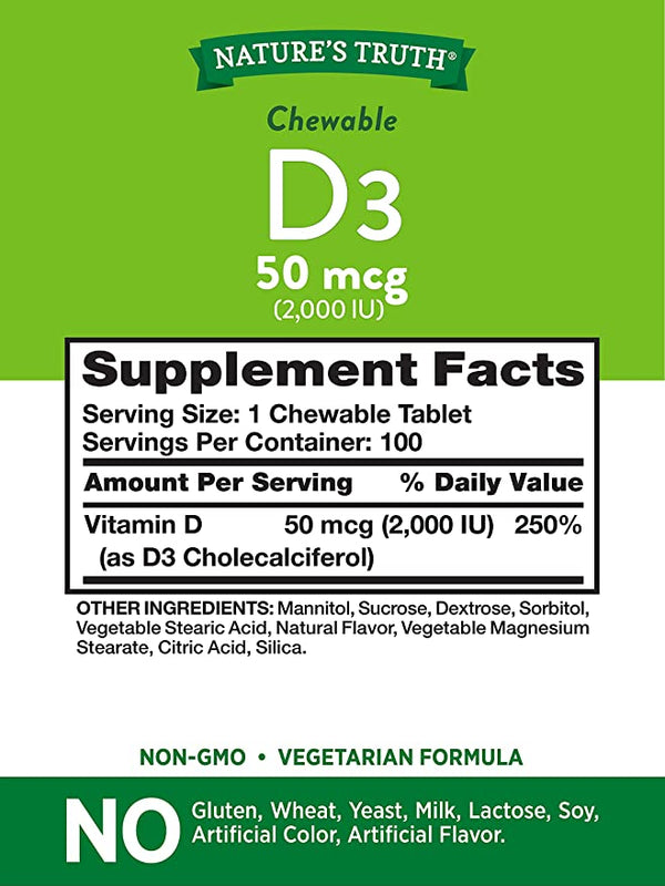 Nature's Truth D3 50 mcg (2,000 IU) 100 Chewable Tablets