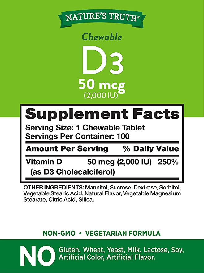 Nature's Truth D3 50 mcg (2,000 IU) 100 Chewable Tablets
