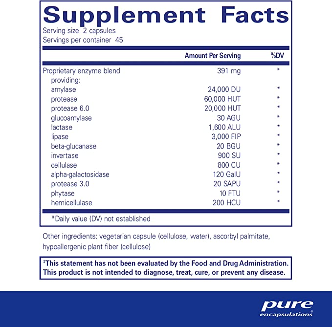 Enzimas digestivas puras encapsulaciones ultra 90 cápsulas