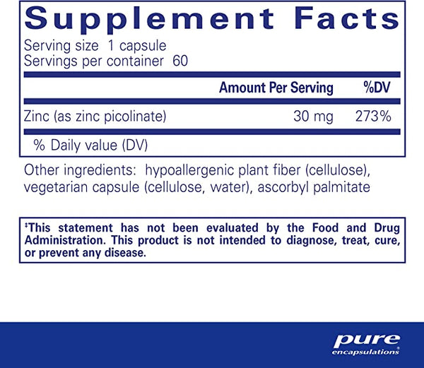 Pure Encapsulations Zinc 30 60 Capsules