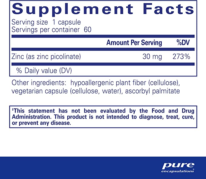Encapsulaciones puras zinc 30 60 cápsulas