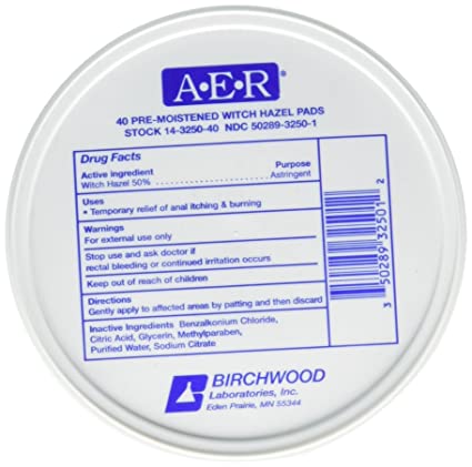 Birchwood Laboratories A-E-R Pre-Moistened Witch Hazel Pads, 80 Count