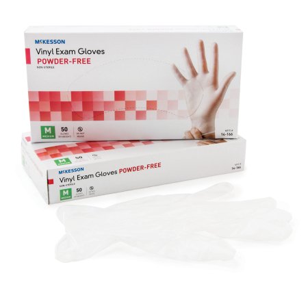Guantes de vinilo McKesson. Longitud de manguito estándar no estéril suave medio transparente 14-166