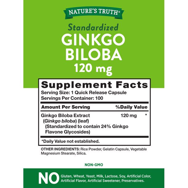 Extracto estandarizado de la verdad de la naturaleza Ginkgo biloba más 100 cápsulas