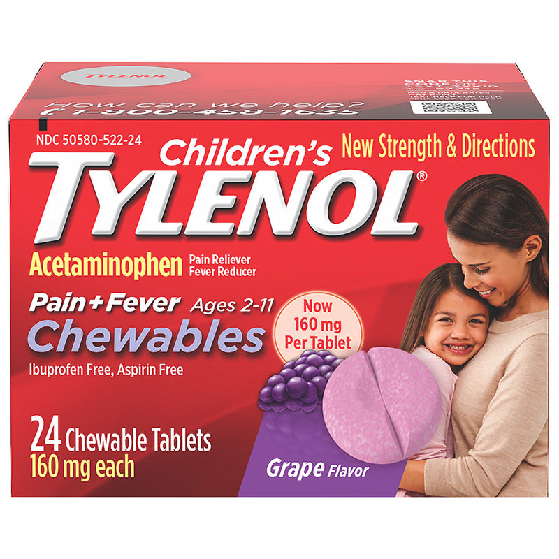 Tylenol dolor de tylenol para niños + fiebre masticable tabletas uva