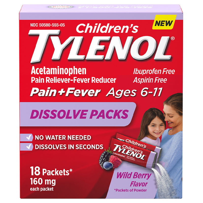 Dolor infantil de tylenol + fiebre de 6 a 11 paquetes de disuelto