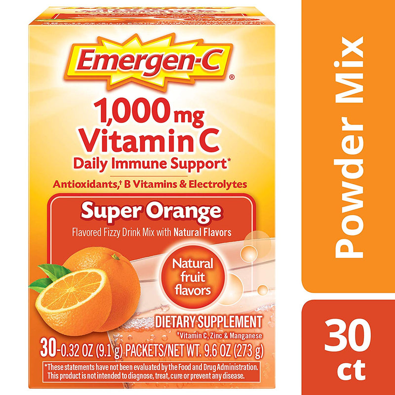 Emergen-C Vitamin C Fizzy Drink Mix Super Orange 1000 mg 30 Packets