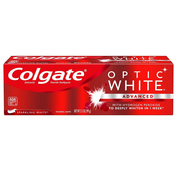 Pasta de dientes blanqueantes de dientes avanzados de Colgate Optic White, blanco espumoso. 3.5 oz