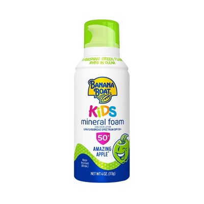 Niños de barcos de plátano que se van a ir a color, increíble espuma de protección solar de manzana solar de manzana SPF 50, 4oz.