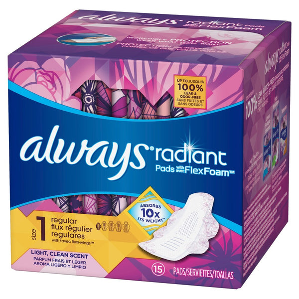 Always Radiant Pads With Wings Regular Absorbency Scented,15 ct