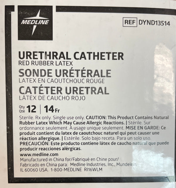 Medline Red Rubber Robinson Urethral Catheters REF DYND13514