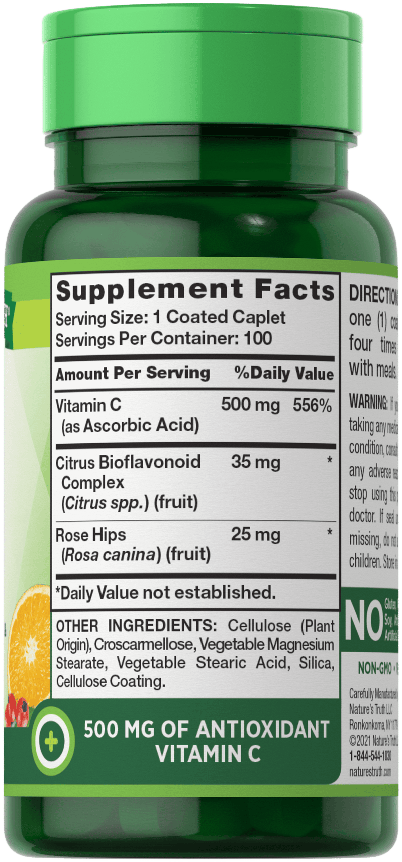 Nature's Truth Vitamin 500 mg Plus Bioflavonoids & Wild Rose Hips 100 Caplets