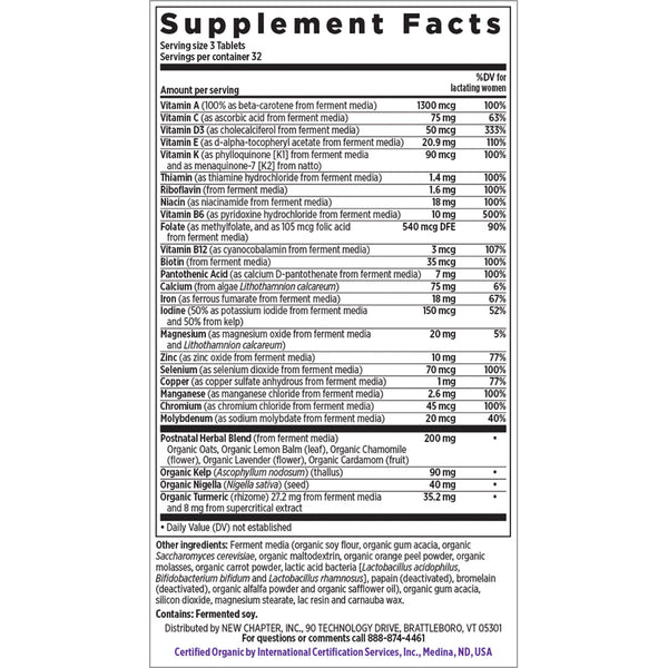 New Chapter Perfect Postnatal Multivitamin Lactation Supplement 48 Tablets