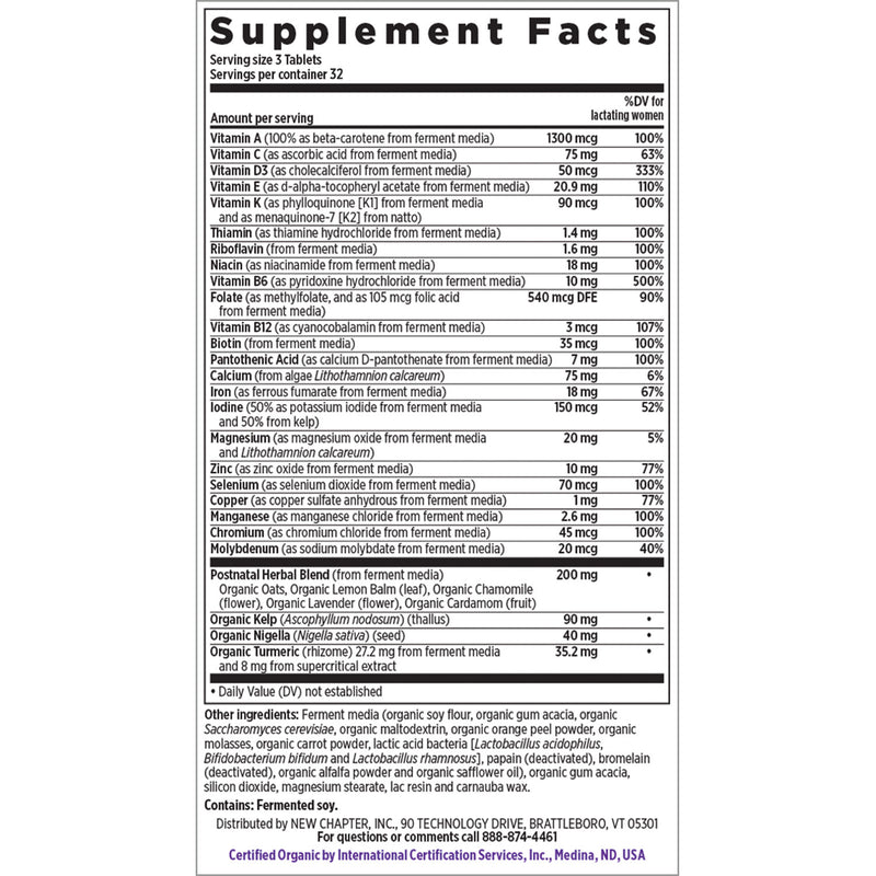 New Chapter Perfect Postnatal Multivitamin Lactation Supplement 48 Tablets