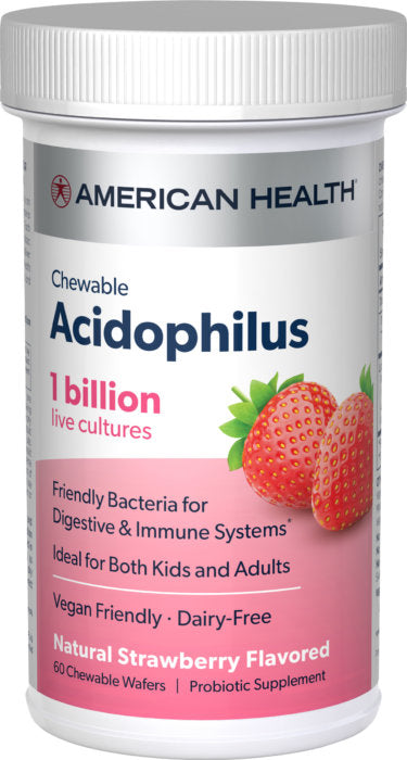 American Health masticable acidophilus 1 mil millones de fresas 60 obleas