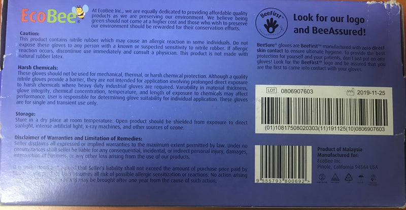 BeeSure SuperSlim Nitrile Powder Free Exam Gloves Size L 300 Ct