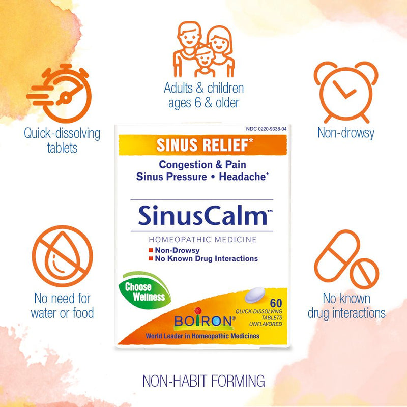 Boiron SinusCalm, Homeopathic Medicine for Sinus Relief, Congestion & Pain, Sinus Pressure, Headache, 60 Tablets