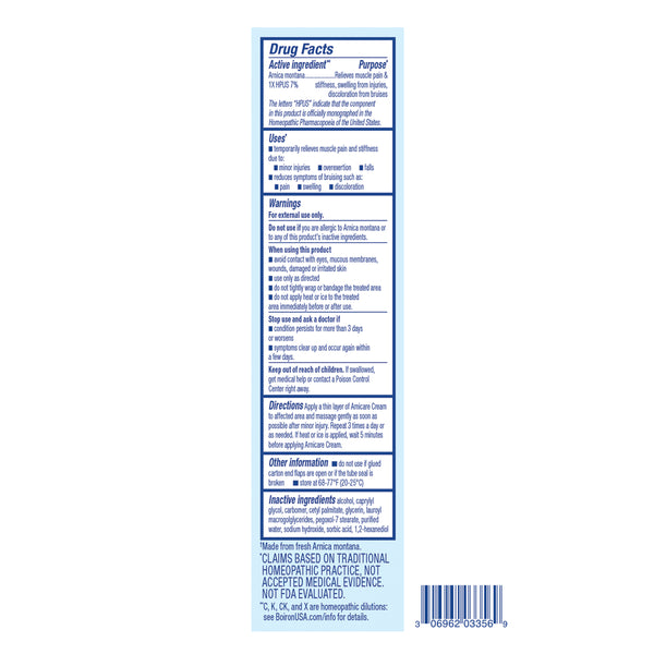 Boiron Arnicare,, Homeopathic Medicine for Pain Relief, Muscle Pain & Stiffness, Swelling from Injuries, Bruising, 2.5 oz Cream