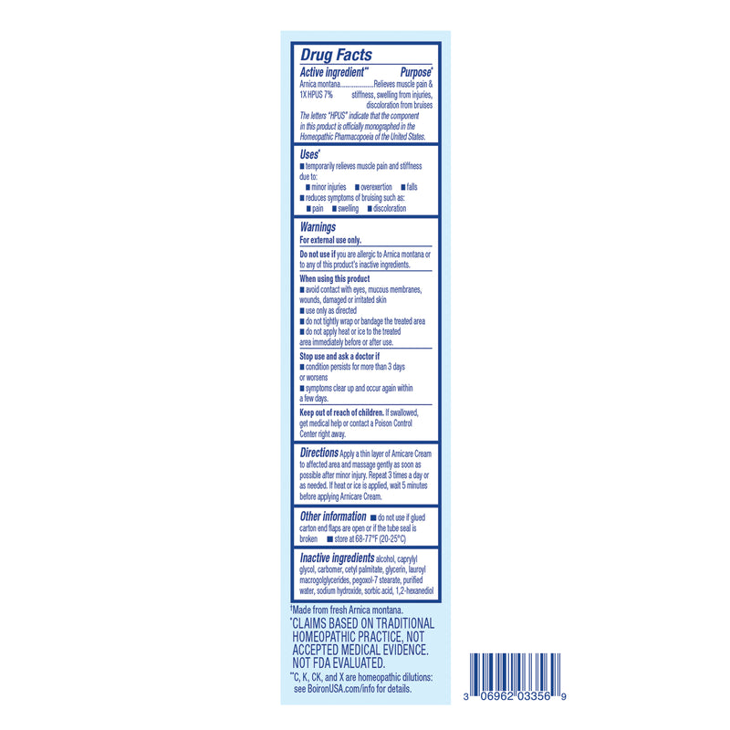 Boiron Arnicare,, Homeopathic Medicine for Pain Relief, Muscle Pain & Stiffness, Swelling from Injuries, Bruising, 2.5 oz Cream