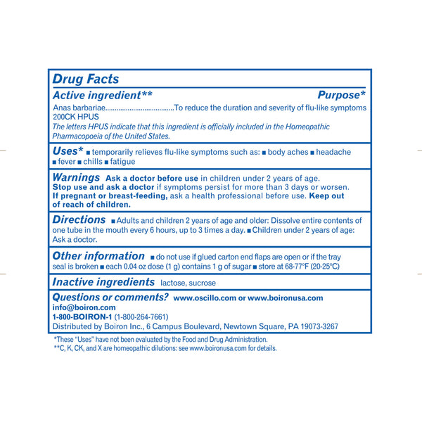 Boiron Oscillococcinum, Homeopathic Medicine for Flu-Like Symptoms, Body Aches, Headache, Fever, Chills, Fatigue, 30 Doses