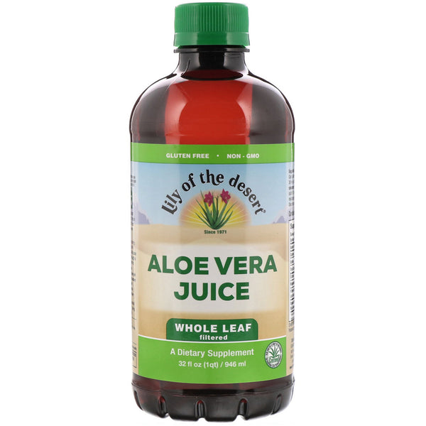 Lirio del jugo del aloe vera del desierto, hoja entera filtrada, 32 fl oz