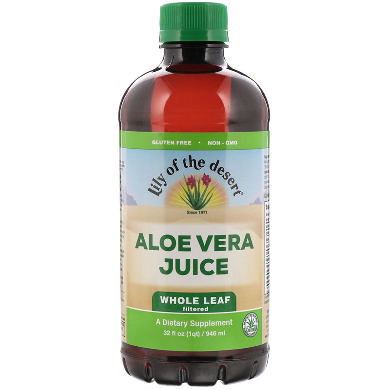 Lirio del jugo del aloe vera del desierto, hoja entera filtrada, 32 fl oz