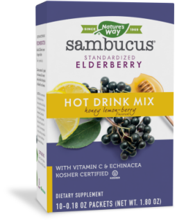 Nature's Way Sambucus Standardized Elderberry Hot Drink Mix Honey Lemon-Berry, 10 Packets, 0.18 oz Each