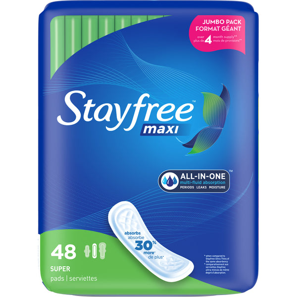 StayFree Maxi Super Long Pads para mujeres, 48 ​​cuenta