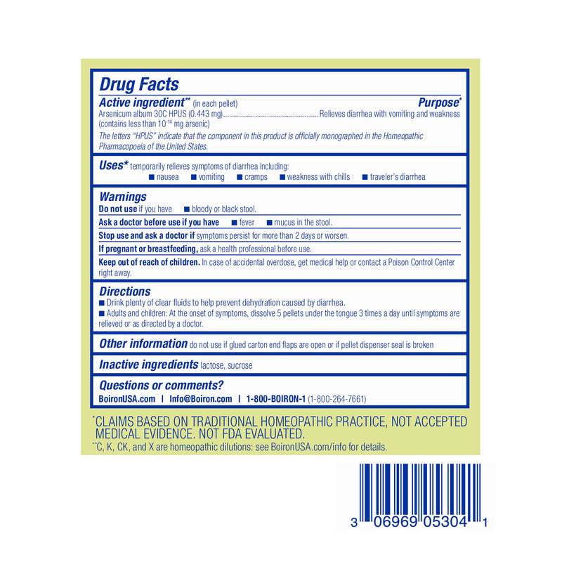 Boiron Arsenicum Album 30C Bonus Pack, Homeopathic Medicine for Diarrhea & Vomiting Relief, Nausea, Cramps, Weakness, 3 x 80 Pellets