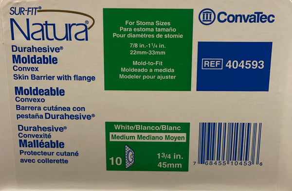 Convatec SUR-FIT Natura Durahesive Moldable Convex Skin Barrier, 7/8''-1 1/4'', REF 404593. 10 Count
