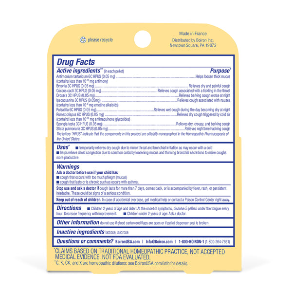 Boiron Chestal Kids, Homeopathic Medicine for Cough & Mucus Relief, Chest Congestion, Dry, Fitful Cough, 2 x 80 Pellets