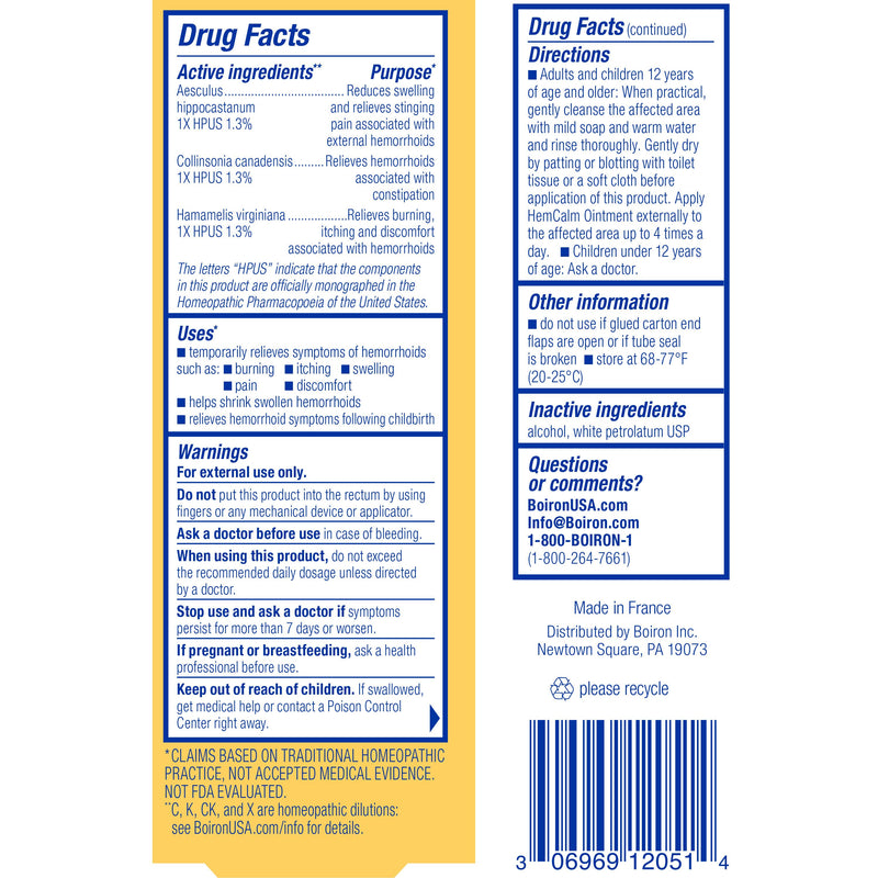 Boiron Hemcalm, medicina homeopática para alivio de hemorroides, ardor, picazón, dolor, incomodidad, ungüento de 1 oz