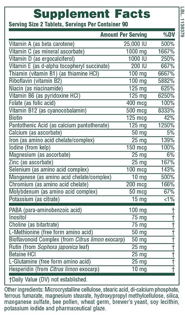 Nature’s Plus Dyno Vites Sustived Libere Tabletas vegetarianas